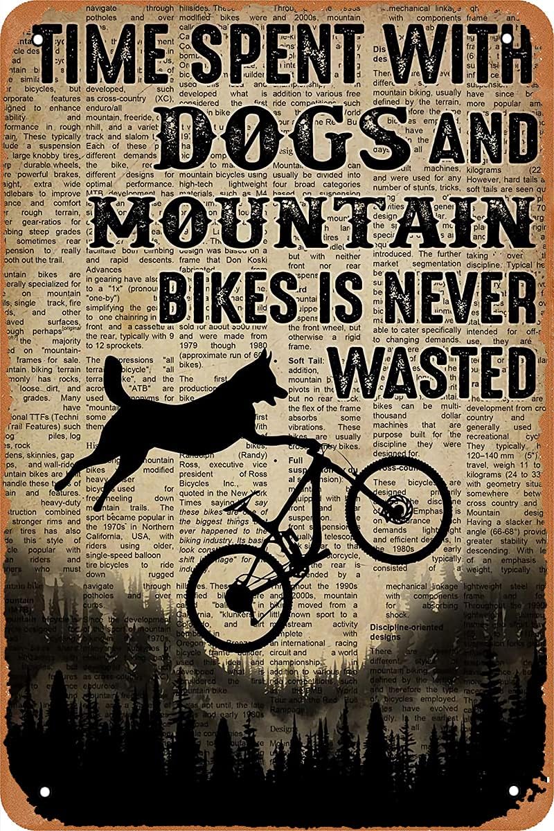 Mountain Biking With Dog - لافتة معدنية عتيقة الطراز للديكور بتصميم